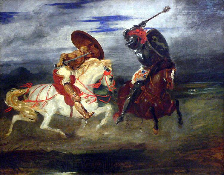 Eugene Delacroix Combat de chevaliers dans la campagne. France oil painting art